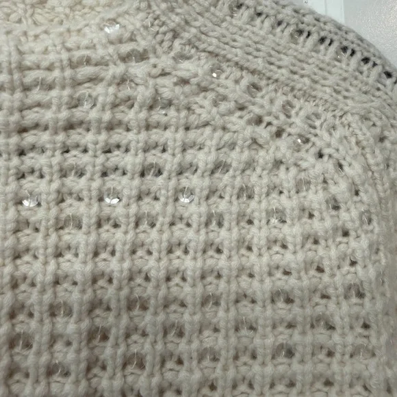 Lafayette 148 New York Cashmere Cream Waffle-Textured Crew Sweater with Sequins - Picture 4 of 5